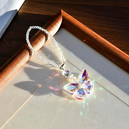 Hanging Crystal Sun Catcher, Hanging Car Decoration, Crystal Ornament for Car, Rainbow Prism, Home Decoration (Butterfly)