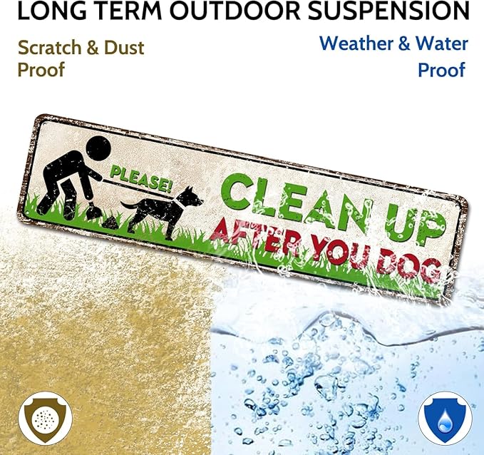 Please Clean Up After You Dog Sign - Vintage Funny Metal Tin Sign for Indoor or Outdoor Use Garden Yard Signs 4x16 Inch