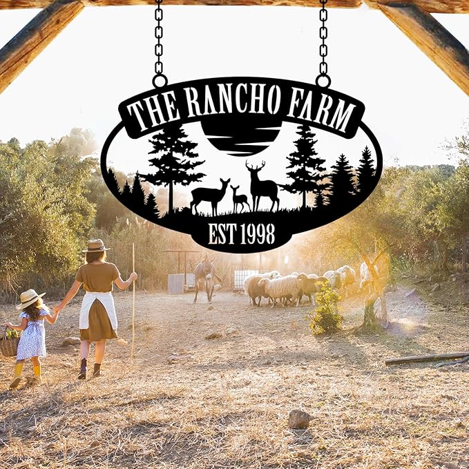 Personalized Metal Farm Sign, Customized Family Name Ranch Sign, Large Last Name Sign for Farmhouse Decoration, Outdoor Farm Wall Art, Welcome Sign, Entrance Gate Sign, Farm Lovers Gift, Garden Decor