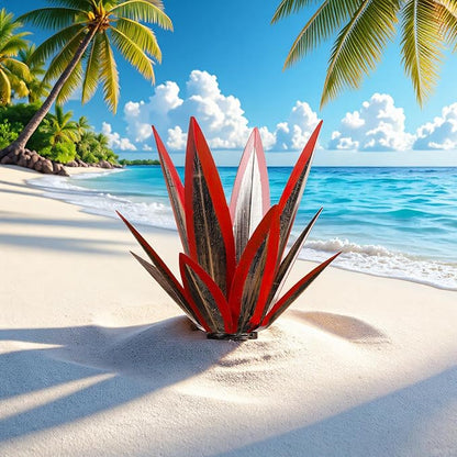 Tequila Rustic Sculpture, Metal Agave Plant Home Decor, DIY Hand Painted Metal Agave, Garden Yard Sculpture Lawn Home Art Decoration Statue, Garden Ornaments Outdoor Decor (Red)