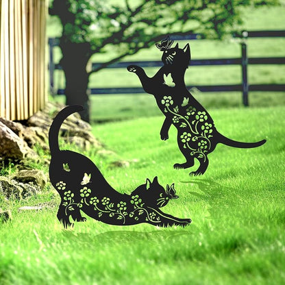 2 Pcs Black Cat Silhouette Cute Metal Cat Decor for Cat Lovers Decorative Garden Stakes for Yard Garden Lawn Outdoor Decorations (Cat)