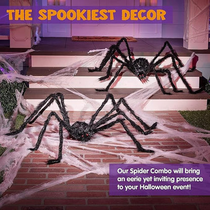 JOYIN 2 Pack 5 Ft Halloween Outdoor Decorations Hairy Black Spider, Scary Giant Spider, Fake Large Haunted House Props, Halloween Yard Lawn Decorations Party Indoor Decor