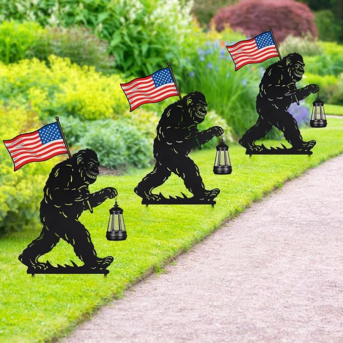 Solar Garden Stake Decorative Lantern for Outdoor, 2 Pack Metal Bigfoot Silhouette Lights for Lawn, Pathway, Patio, Yard Outdoor Decor Gifts for Women Mom and Grandma