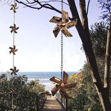 Long Decorative Metal Rain Chain with 8 Windmill Functional Replacement for Gutters Downspouts, Outdoor Garden Rainwater Collector, Easy Installation, Durable Artistic, Adds Curb Appeal to Your Home