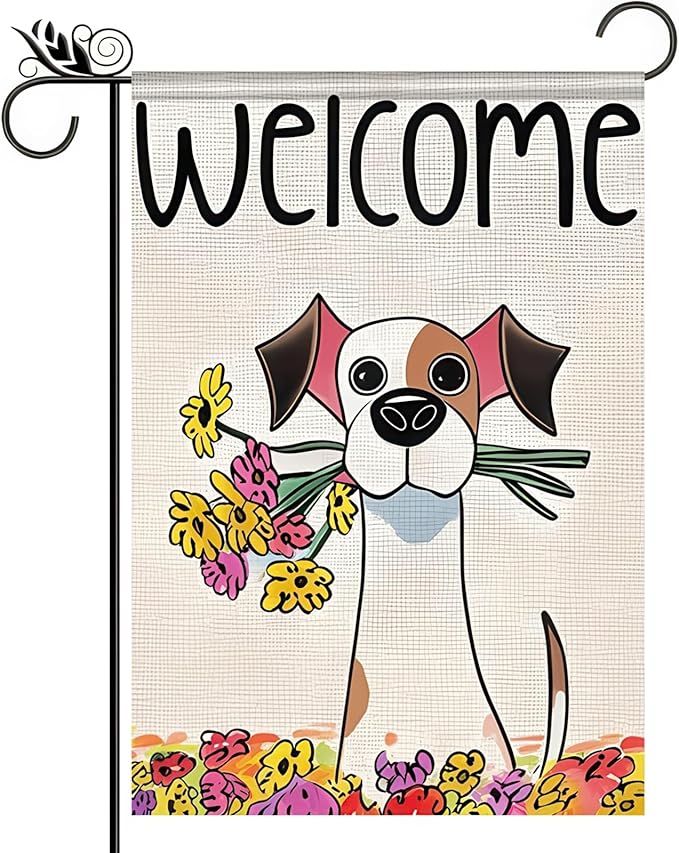 BlissYard Welcome Spring Garden Flag 12x18 Inch Double Sided Cartoon Dog Seasonal Small Flags For Outside Outdoor Decor Yard Farmhouse Holiday Spring Summer Decorations Yard Flags