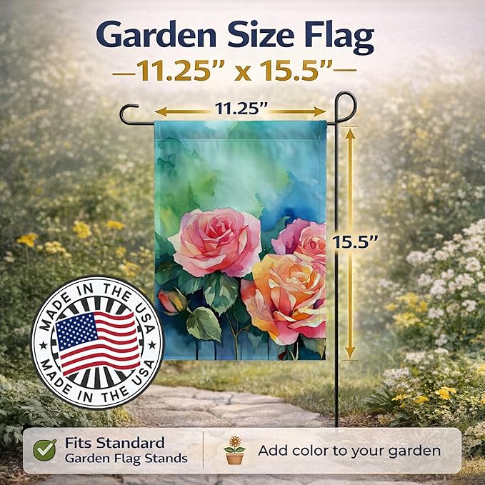 Caroline's Treasures New York Roses in Watercolor Garden Flag Mailbox Flag Decorative Yard Flag Banner Outside Patio Artwork Yard Flower Beds, Garden Size, Multicolor