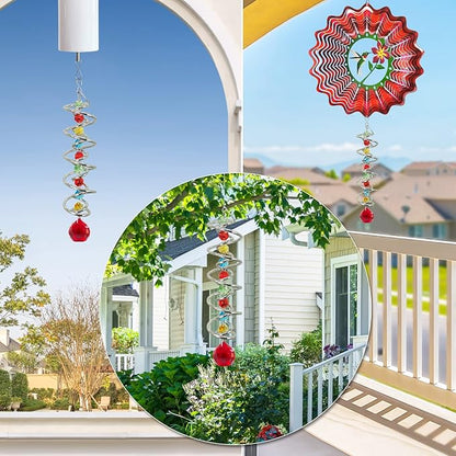 FONMY Gazing Ball Spiral Tail -Decorative Wind Spinner Sun Catcher Rainbow Maker Double-Spiral W/Red Crystal Ball and Chain Crystals for Indoor Outdoor Garden Decoration -14 inch Height