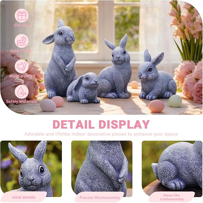 Nacome Bunny Statues for Outdoor Easter Decor: Outside Set of 4 Rabbit Fairy Garden Sculptures for Lawn Porch Patio Balcony Yard Ornaments - Gifts for Mom Grandma
