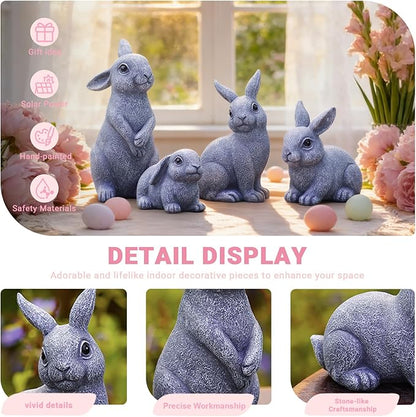Nacome Bunny Statues for Outdoor Easter Decor: Outside Set of 4 Rabbit Fairy Garden Sculptures for Lawn Porch Patio Balcony Yard Ornaments - Gifts for Mom Grandma