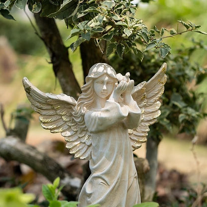 Angel Garden Statue, 16.1 inch Decorative Figurine, White Indoor Outdoor Decor for Patio, Lawn, Cemetery