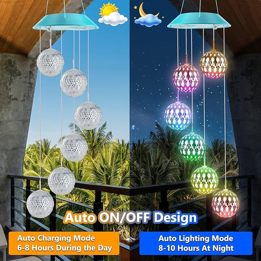 Solar Moroccan Ball Gifts for Mom Grandma Girls, Color Changing Solar Wind Chimes for Outside, Outdoor Decorative Mobile Lights for Garden, Yard, Patio, Window, Party Décor