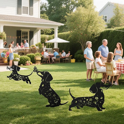 Romart Dachshund Decorative Garden Stakes, 3 Pcs Wiener Dog Gifts Metal Garden Stakes for Women Men, Dachshund Butterfly Flower Outdoor Yard Art Lawn Decor