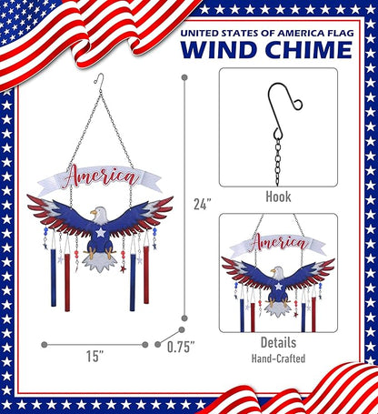 CoTa Global American Eagle Wind Chime - American Eagle Patriotic Indoor or Outdoor Windchime Home Decor with Hanging Bells, Handcrafted Glass and Metal Wind Chimes for Yard, Garden, Porch - 24 Inches