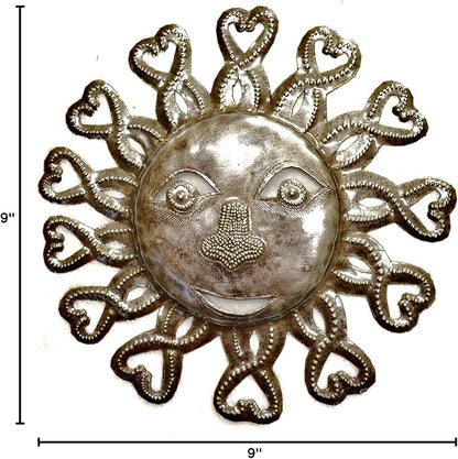 It's Cactus Metal Sun Faces, Handmade Haiti, Recycled Oil Drum Art, Sunny Home Decor (Sun with Hearts)