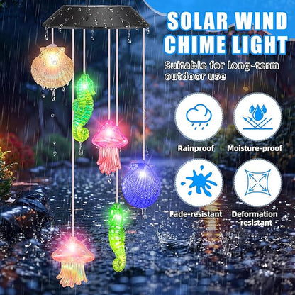 VIHOSE Solar Wind Chimes Lights Outdoor, Color Changing Hanging Solar Wind Chime, Seashell Starfish Mobile LED Lights for Outside Garden Yard Patio Decor, Waterproof