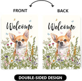 Floral Chihuahua Garden Flag Spring Summer House Flags 28 x 40 Double Sided Flower Dog Yard Flags for Outside Large Outdoor Welcome Flags