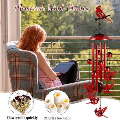 YHmall Cardinal Wind Chimes for Outside, Cardinal Gifts for Women Soothing Tones Memorial Wind Chime for Garden, Yard, Patio Decor, 35" Windchimes Outdoors for Christmas, New Year