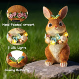 Solar Garden Statues Outdoor Bunny Decorations with Butterfly & Flowers for Mom, Grandma Spring Decor with 6 LED Night Accent Lights for Patio, Yard & Lawn, Christmas Day Figurine