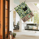 AVOIN colorlife Spring Summer Floral House Flag 28x40 Inch Double Sided Outside, Eucalyptus Black Cat Welcome Seasonal Yard Outdoor Flag