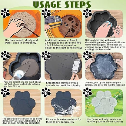 Threlaco Set of 2 Large Paw Print Stepping Stones Mold, 16 in and 13 in Dog Cat Paw Print Concrete Cement Textured Plastic Craft Mold Non-slip for Garden Decor