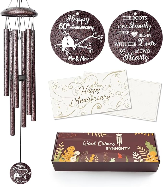 60th Anniversary Wind Chimes Gifts for Men Women, Romantic 60 Year Anniversary for Couples, Parents, Wife, Husband, Friends, Happy Anniversaries Decorations