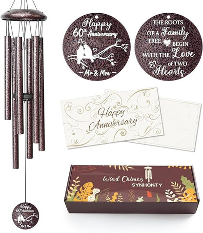 60th Anniversary Wind Chimes Gifts for Men Women, Romantic 60 Year Anniversary for Couples, Parents, Wife, Husband, Friends, Happy Anniversaries Decorations