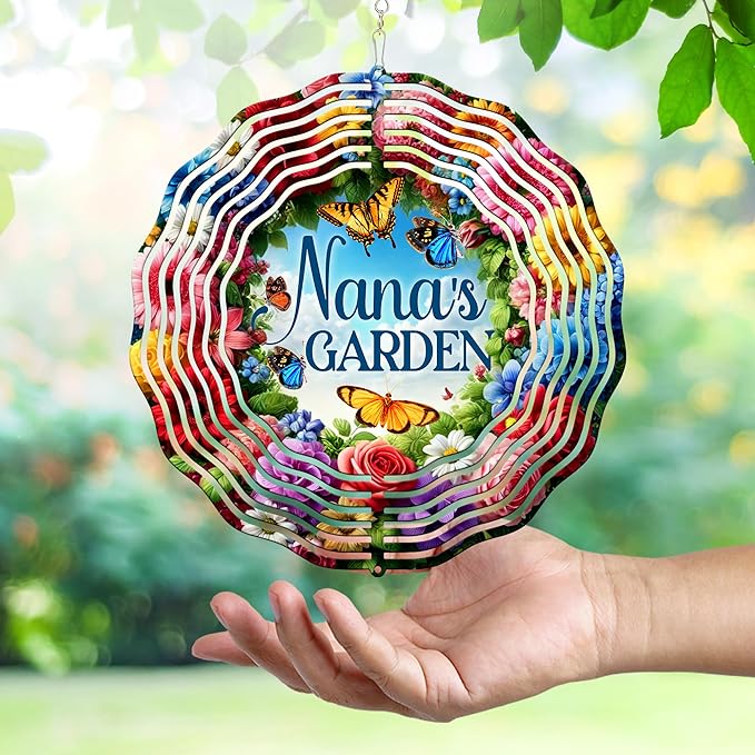 FLAGWIX Garden Gifts for Grandma - Nana's Garden 3D Stainless Steel Metal Wind Spinners 12 in - Gardening Grandmother Birthday Gifts for Women Nana Gigi, Nana Gift Ideas
