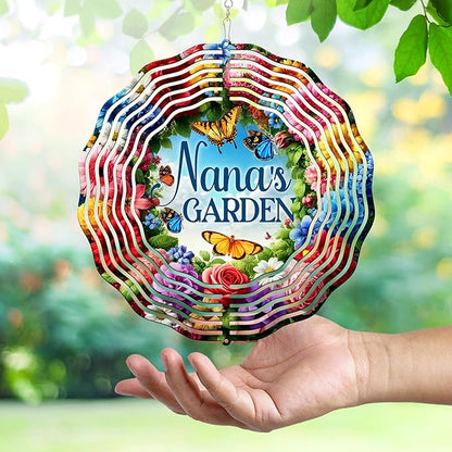 FLAGWIX Garden Gifts for Grandma - Nana's Garden 3D Stainless Steel Metal Wind Spinners 12 in - Gardening Grandmother Birthday Gifts for Women Nana Gigi, Nana Gift Ideas