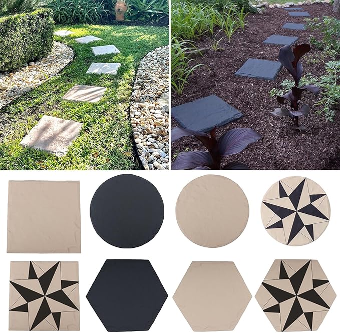 4Pcs Outdoor Stepping Stone Weather-Proof Garden Yard Lawn Patio Decorative Stone Walkway Pathway Pavers Round Square Hexagon Landscaping Stone Milestones Decorative Beige Hexagon