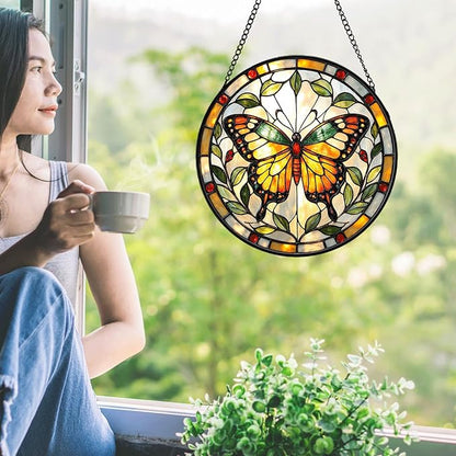 Butterfly Stained Glass Suncather for Window Hanging, 6.3'' Yellow Butterfly Ornament Gift for Women, Nature-Inspired Home Decor Gift for Mom, Grandma, Mother's Day (Yellow, 6.3'')