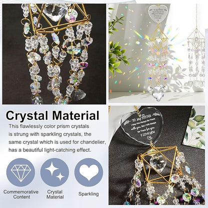 Sisters Gifts from Sister Birthday Gifts for Sister Crystal Suncatchers Window Hanging Wind Chime Garden Rainbow Sun Catchers Indoor Outdoor Decor Handmade Gold Plated Unique Memorial Birthday