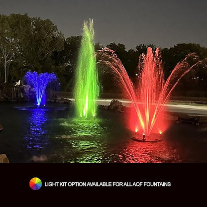 HALF OFF PONDS Floating Fountain, 1 HP Pond Aerator, 200 ft Cord, 15,000 GPH Water Pump, 13 Spray Patterns, Color-Changing LED Lights & Control Box, for Large Ponds, Lakes & Water Gardens