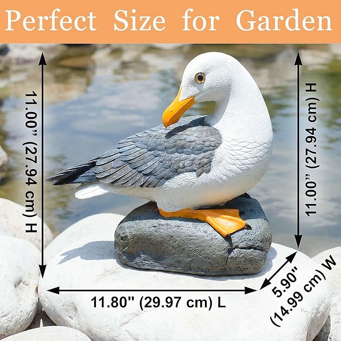 Real Seagull Outdoor Sculpture,Garden Funny Bird Statue,Beach Statue,Resin Animal Seabird Ornaments,Coastal Beach Decor for Outdoor Table Decor for Garden,Terrace,Lawn,Yard