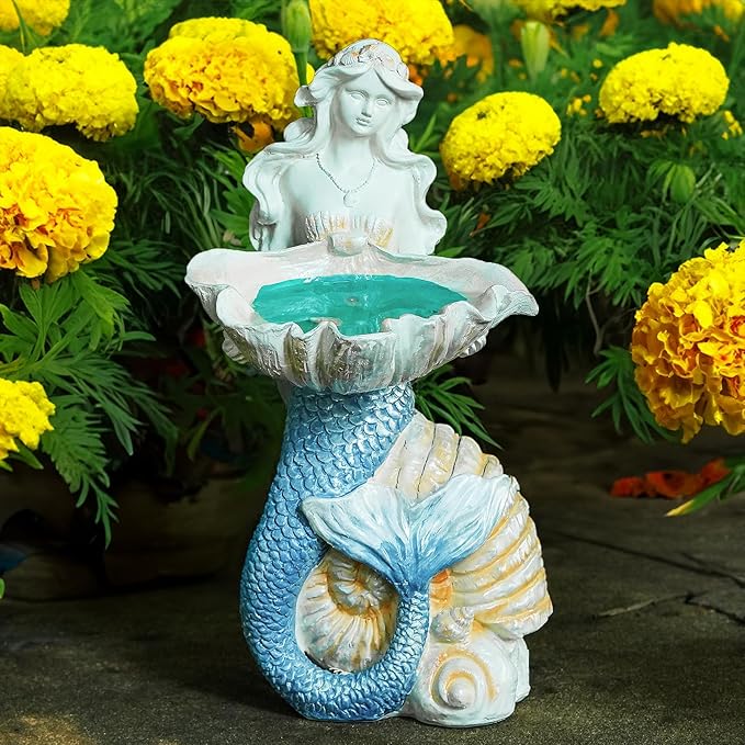 Teaeeno Outdoor Mermaid Decor Garden Statues with Solar Lights,Art Mermaid Figurine,Mermaid Decor for Home,Solar Lawn Ornament,Animal Solar Outdoor Decor,Solar Lamp Decor for Patio Decor Waterproof