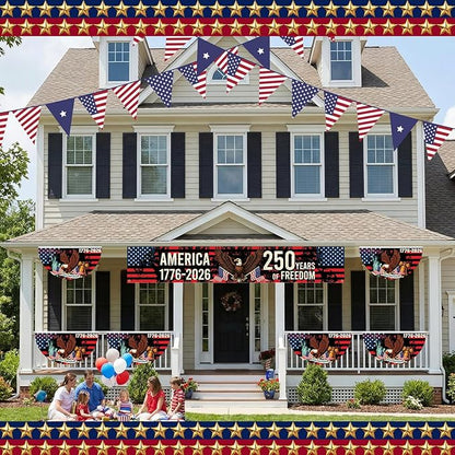 Chumia 5 Pcs 250th Anniversary Decorations Include 1776-2026 Patriotic Outdoor Hanging Bunting Fan Banners American Flag Fence Banner Fourth of July Independence Day Porch Yard Garden Decor