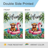 DLZDN Welcome Summer Highland Cow Garden Flag 12×18 Inch Double Side Vertical Burlap Farmhouse Yard Flag Summer Seasonal Outdoor House Decoration