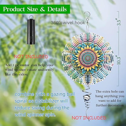 Mandala Wind Spinner for Yard and Garden 3D Stainless Steel Wind Spinner Unique Gift Outdoor Metal 10 inch 3D Mandala Wind Sculptures with Unique Visual Effect