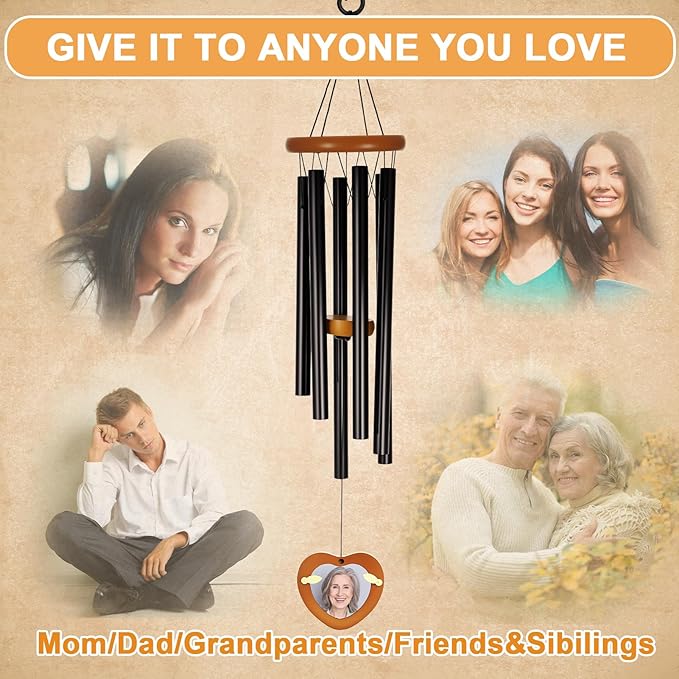 Personalized Memorial Wind Chimes for Outside 32 Inch Sympathy Memorial Gifts for Loss of Loved One Remembrance Gifts for Loss of Mom Dad Husband Sympathy Gift in Black Brown