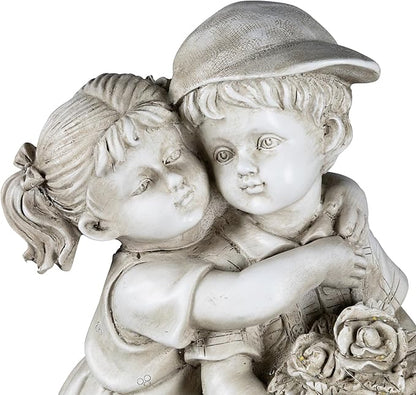 Northlight Solar Lighted Hugging Girl and Boy Outdoor Garden Statue - 16"