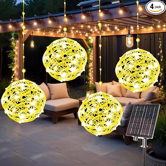 Solar Christmas Ball Lights - 160LED Outdoor Tree Globe String Lights, 8 Modes Waterproof Sphere Lantern Lights, Christmas Decor for Tree Garden Porch (Warm White, 4pack)