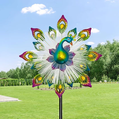 45" Peacock Garden Wind Spinners for Yard and Garden, Solar Metal Clearance Windmill Kinetic Wind Spinner Outdoor Decor, Wind Sculpture Yard Art Decorations for Patio & Lawn