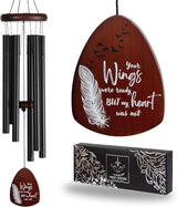 Memorial Wind Chimes for Loss of Loved One, Windchimes in Memory of a Loved One, Sympathy Gift Baskets, Bereavement Condolence Gifts, Memorial Gifts for Loss of Mom, 32" Sympathy Feather, Black