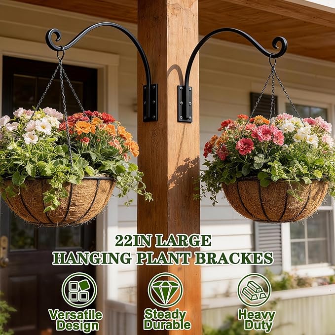 Heavy Duty 22 Inch Plant Hangers Bracket Outdoor, 80lbs Weight Capacity, Metal Wall Hooks for Hanging Plants, Bird Feeder, Wind Chime, Wall Decor, Plant Hanger Hooks for Hanging Flower Baskets