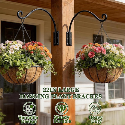 Heavy Duty 22 Inch Plant Hangers Bracket Outdoor, 80lbs Weight Capacity, Metal Wall Hooks for Hanging Plants, Bird Feeder, Wind Chime, Wall Decor, Plant Hanger Hooks for Hanging Flower Baskets