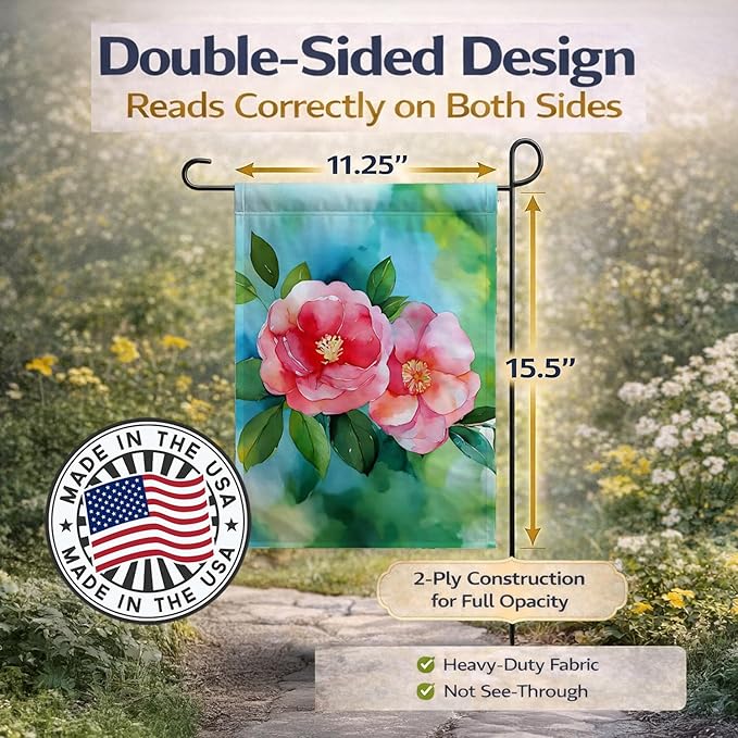 Caroline's Treasures Alabama Camellia in Watercolor Garden Flag Mailbox Flag Decorative Yard Flag Banner Outside Patio Artwork Yard Flower Beds, Garden Size, Multicolor