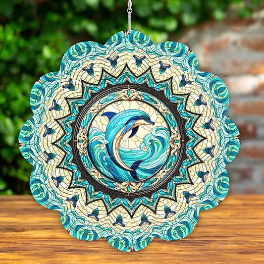 12 Inch 3D Kinetic Wind Spinner for Garden and Yard, Laser-Cut Stainless Steel, Mesmerizing Hanging Decor for Outdoor Patio & Indoor, Coastal Window-11