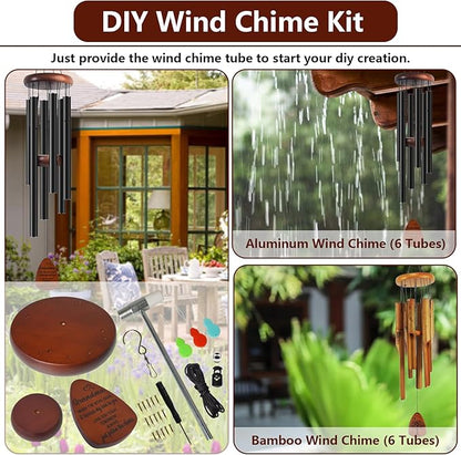SPNKMJUJ Wind Chime Replacement Parts, 28 PCS Windchime Repair Kit Including Round Top, Clapper, Wind Catcher, 19.6FT Nylon Cord, DIY Wind Chime Supplies, Gift for Grandma