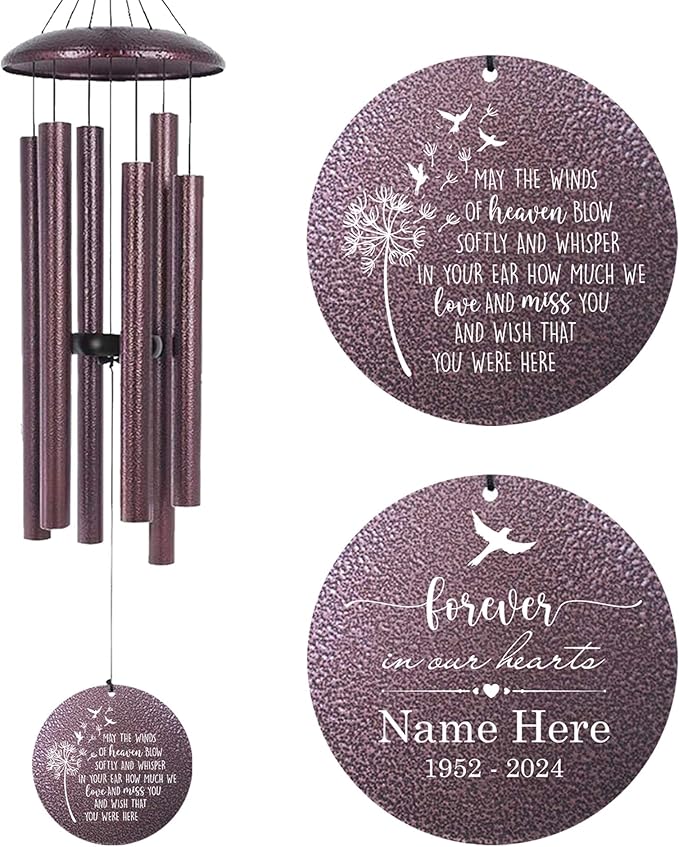 Memorial Wind Chimes for Loss of Lover One, Mom, Dad, Outside Deep Tone 30/36/45 inch Windchimes in Memory of a Loved One, Sympathy Gifts for Bereavement Produced in USA