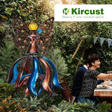 Kircust Solar Wind Spinner, Extra-Large Tulip Garden Windmill Spinners with LED Lighting Solar Powered Glass Ball, Kinetic Metal Sculpture for Outdoor Yard Lawn Patio Decorations