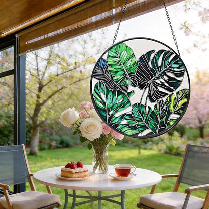 8'' Stained Glass Window Hanging, Monstera Plant Stained Glass Suncatcher, Window Hanging Decor, Plant Lover Decor, Plant Lover Gifts, Home Garden Housewarming Gifts